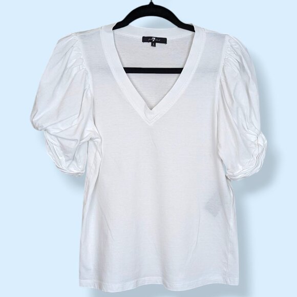 7FAM White V-Neck Puffy Sleeve Top - Picture 4 of 9